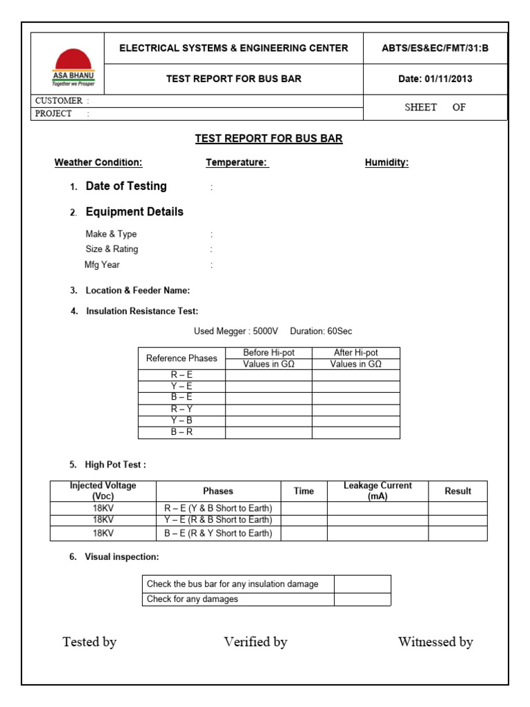 Busbar Testing Report and Procedures | PDF