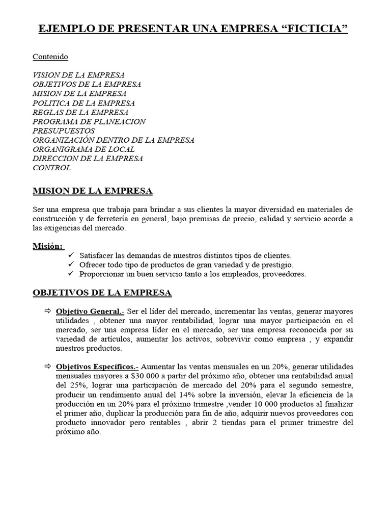 Ejemplo de Presentar Una Empresa | PDF | Business | Presupuesto
