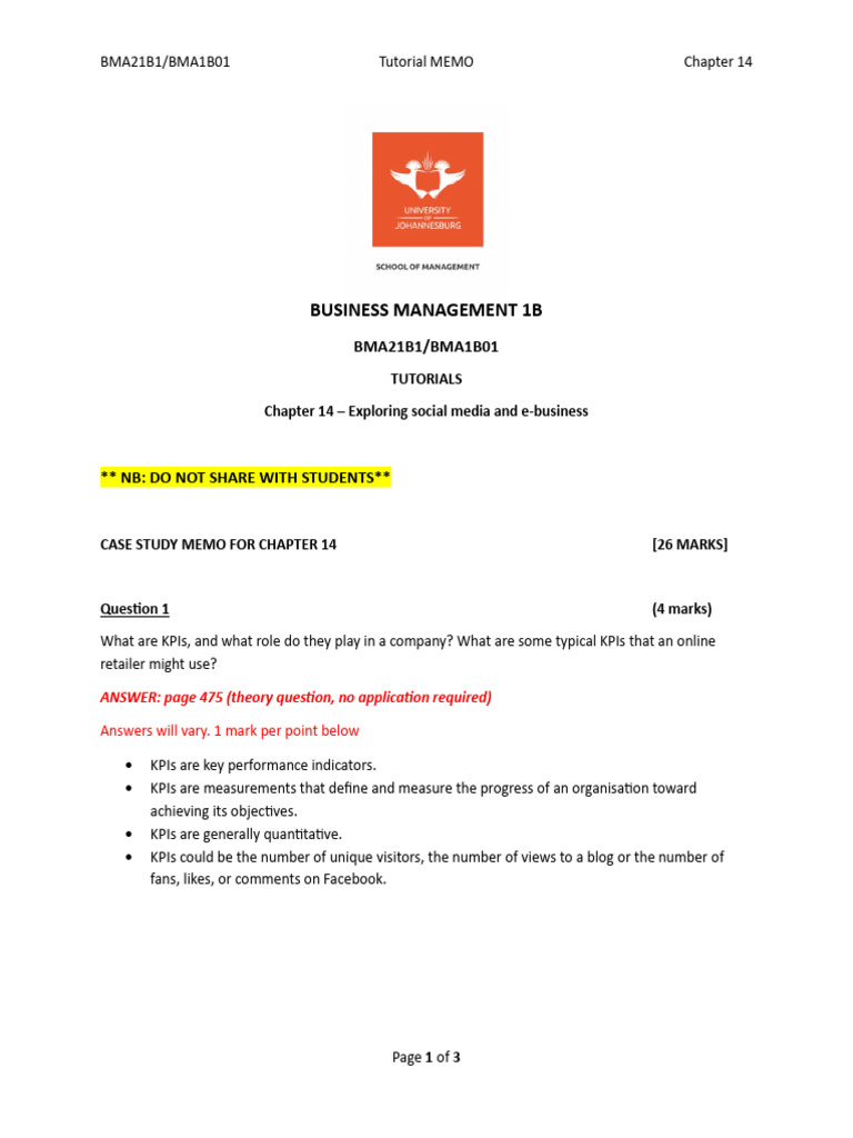 Chapter 14 Tutorial MEMO | PDF | Crowdsourcing | Performance Indicator