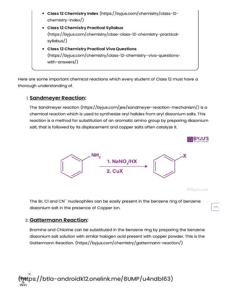 Important Chemical Reactions For Class 12 Chemistry With Mechanism
