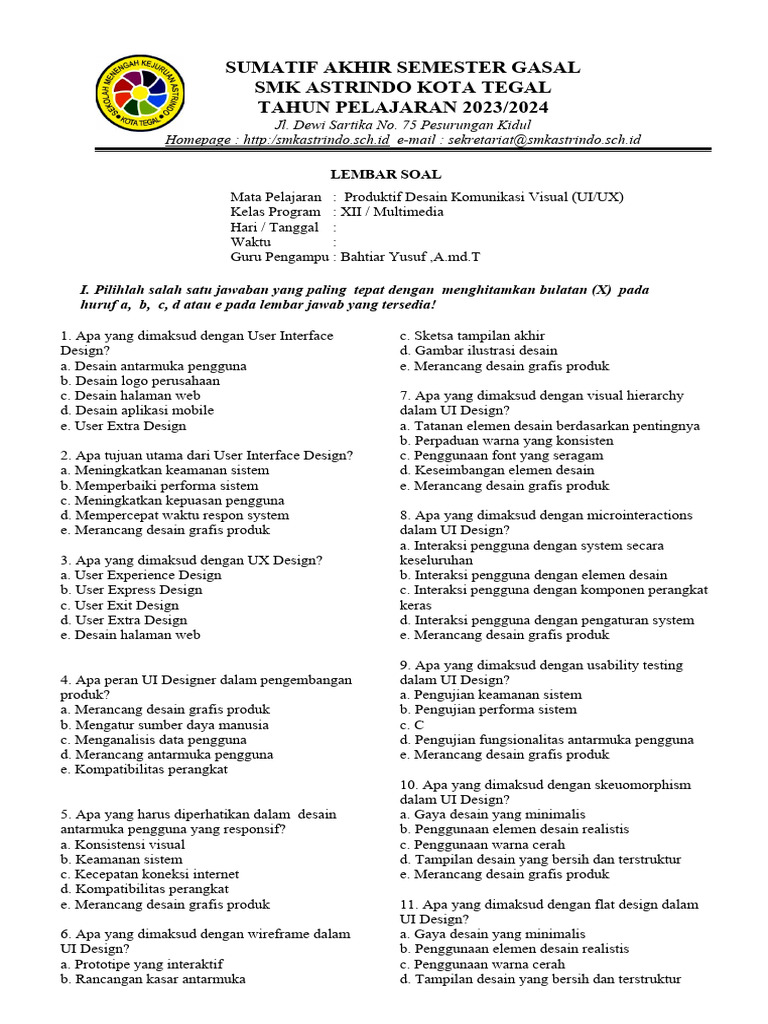 Soal Ujian Desain UI/UX SMK Astrindo | PDF | Seni