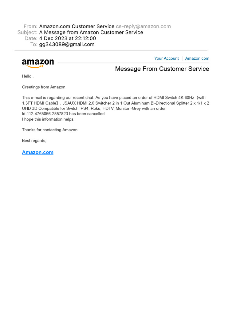 A Message From Amazon Customer Service PDF
