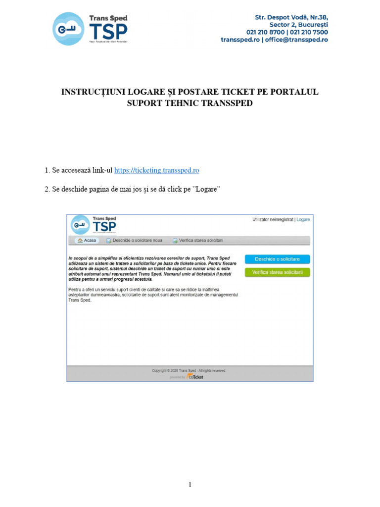 Instructiuni Logare Si Postare Ticket Portal Suport Tehnic Trans Sped ...
