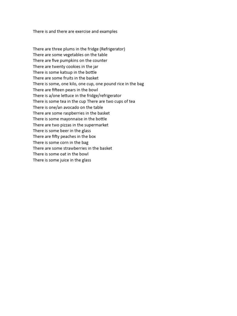 There is and There Are Exercise and Examples PDF