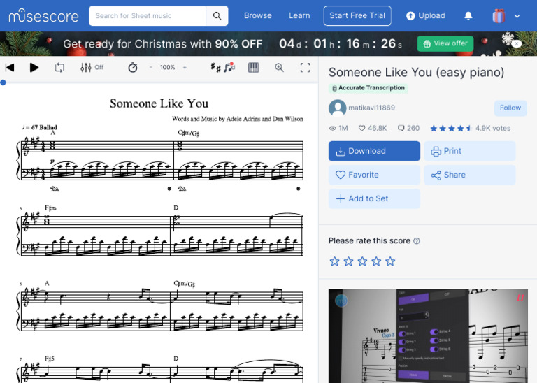 Someone Like You (easy piano) Sheet music for Piano (Solo) Musescore