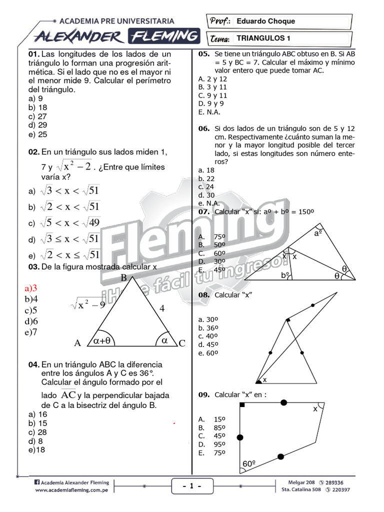 Problemas de Triángulos y Ángulos | PDF | Triángulo | Objetos matemáticos