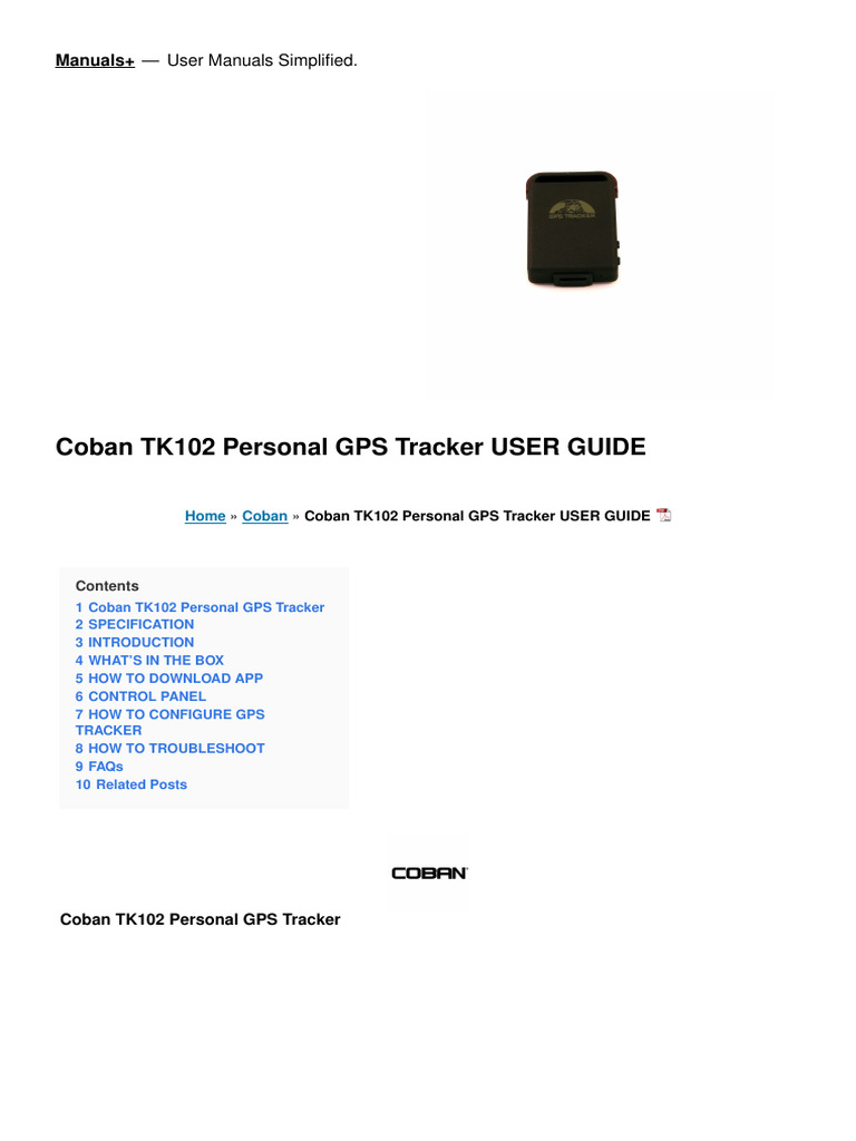 Coban Tk102 Personal Gps Tracker PDF Mobile App Global