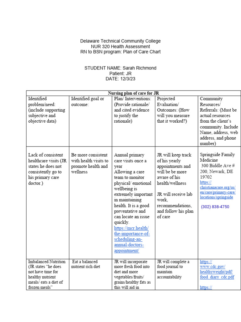 Nursing Plan of Care | PDF
