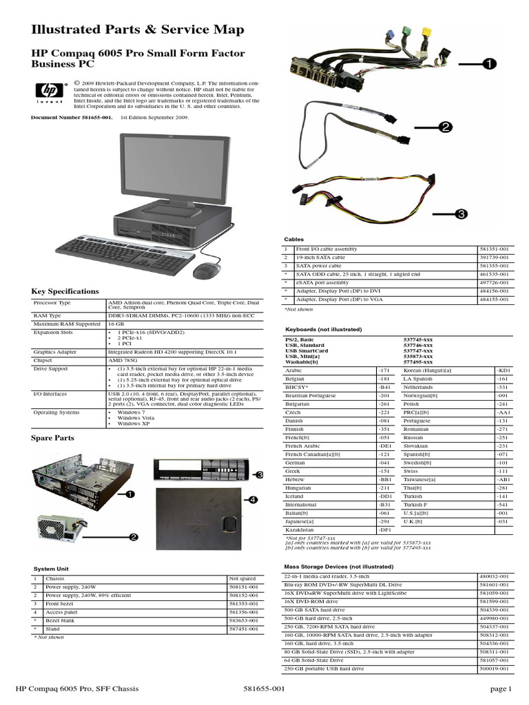 HP Compaq 6005 Pro SFF Specifications | PDF | Booting | Bios