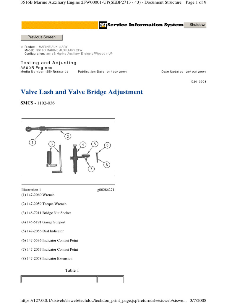 CAT Engine Valve Lash and Valve Bridge Adjustment Tools PDF