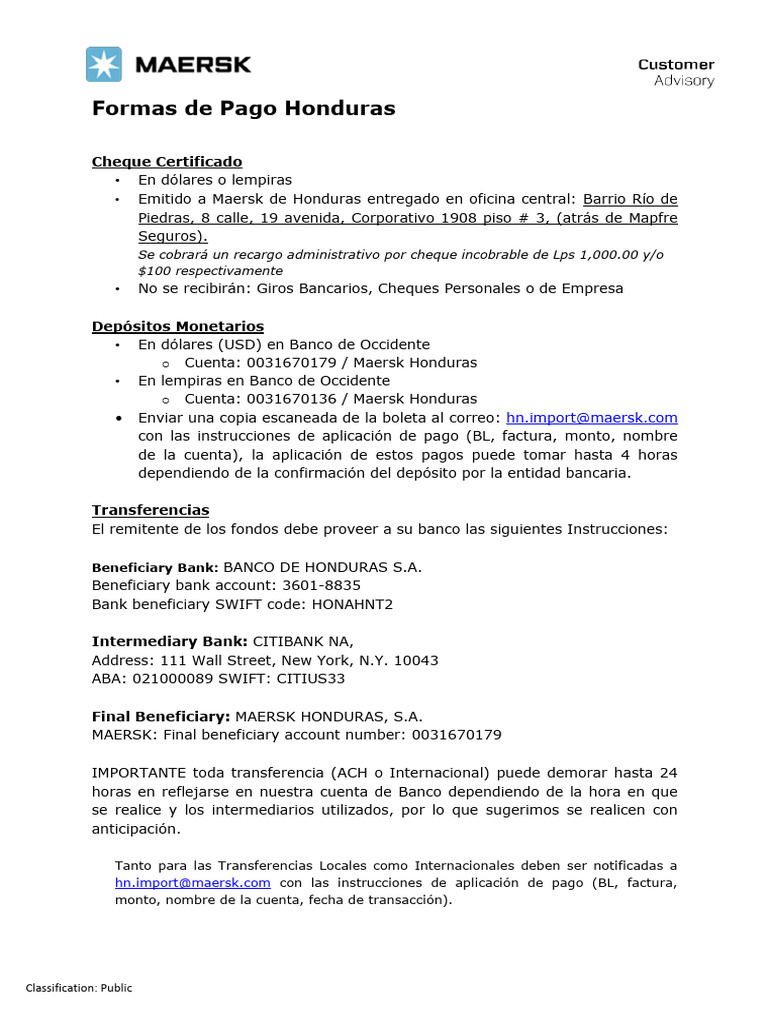 Formas de Pago Honduras | PDF