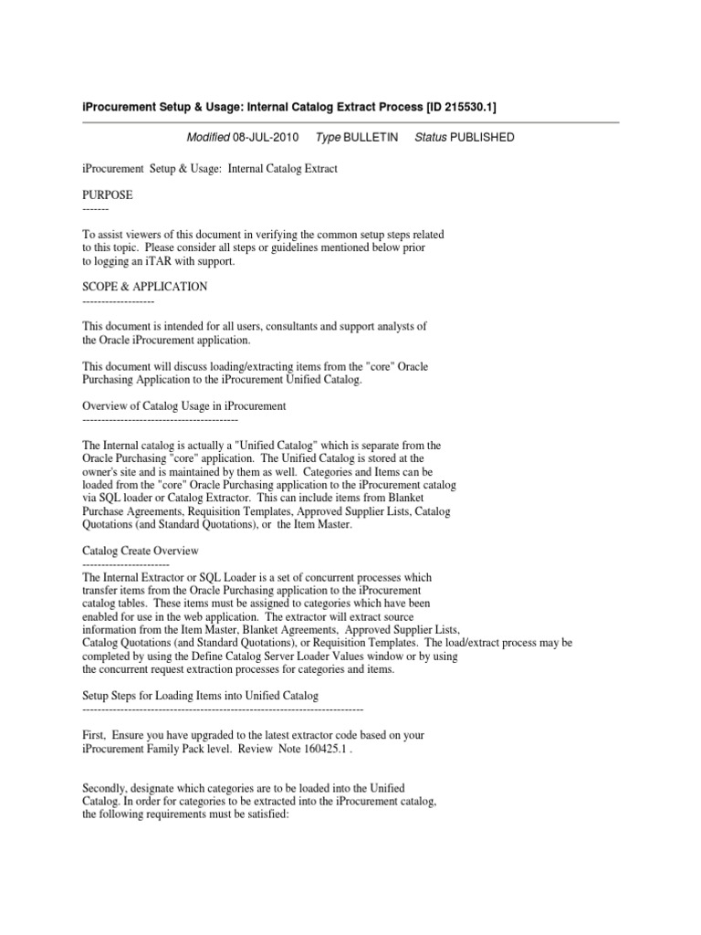 Uploading Catalogs For Iproc Setup PDF Oracle Database Procurement