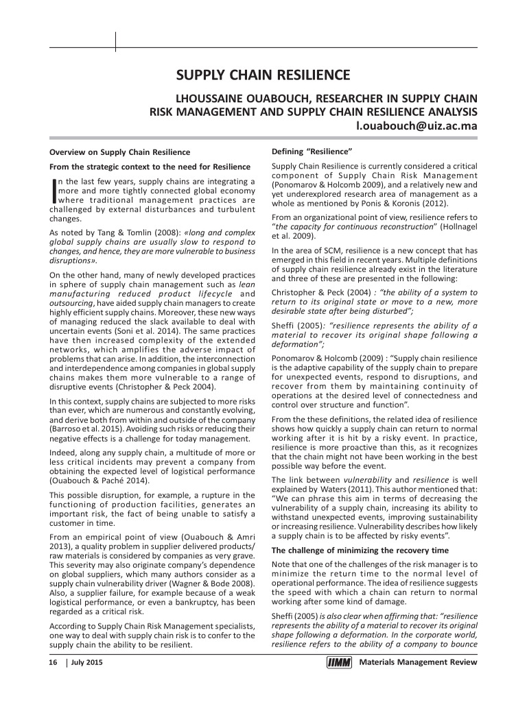 Overview On Supply Chain Resilience | PDF