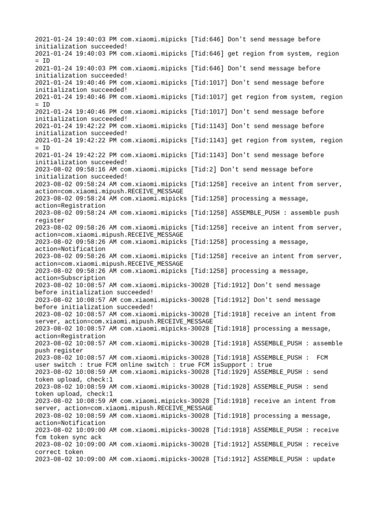 Xiaomi MiPush Message Processing Logs | PDF | Xiaomi | Computer ...