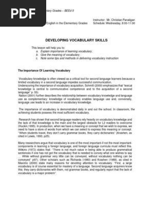 Developing Vocabulary Skills