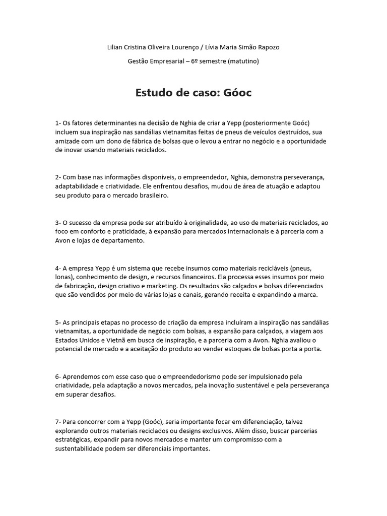Estudo de Caso Góoc - Lilian - Lívia | PDF | Carreira e Crescimento