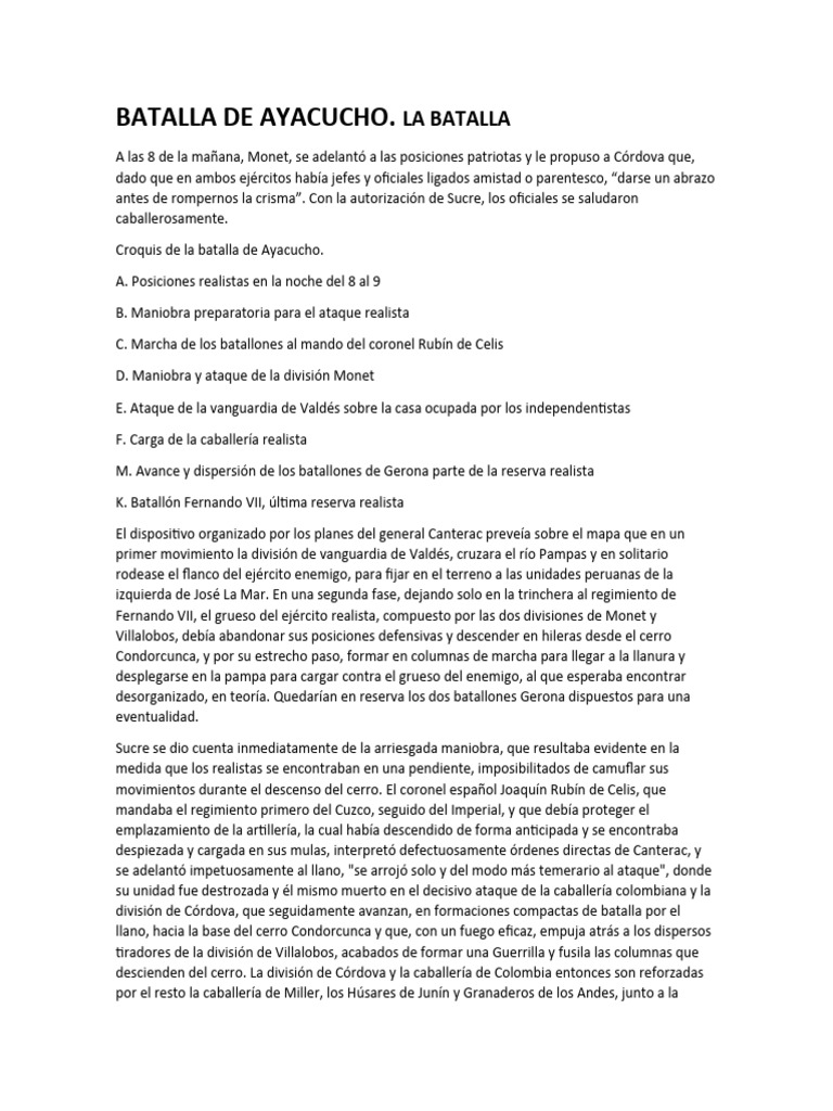 Batalla De Ayacucho La Batalla Pdf América Del Sur Conflictos