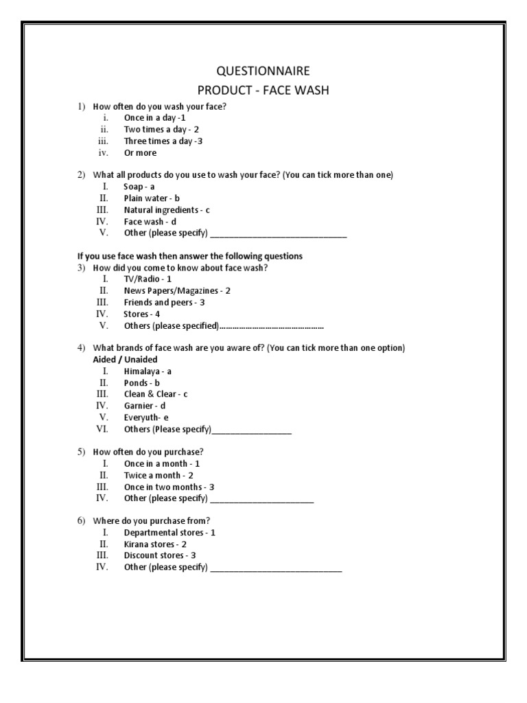 Questionnaire Group 11 Face Wash PDF Brand Business