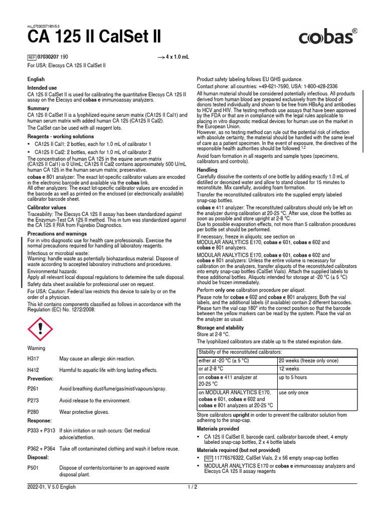 Insert - CA 125 II CalSet II - Ms - 07030207190.v5.en | PDF