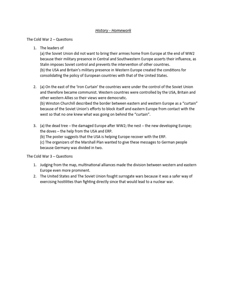 History Cold War Questions PDF