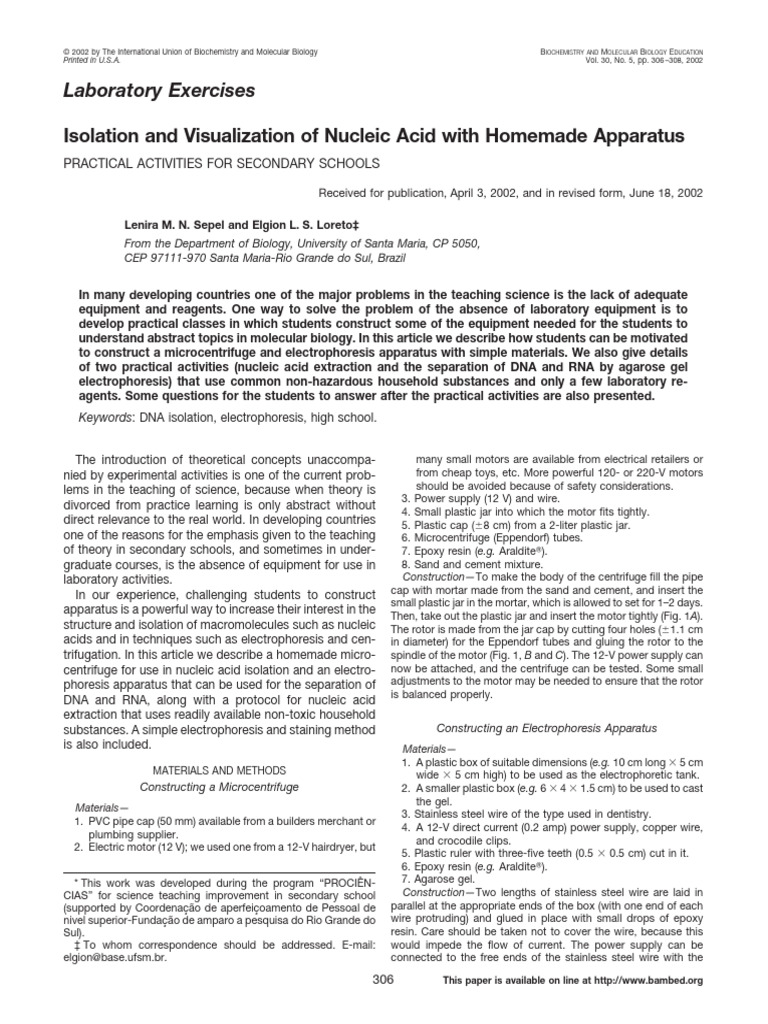 Homemade Nucleic Acid Lab Equipment | PDF | Gel Electrophoresis ...