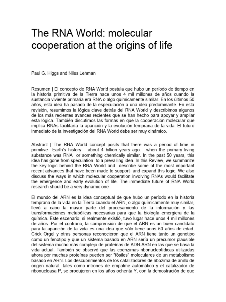 El Mundo Del RNA Traduccion | PDF | Biosíntesis | Rna
