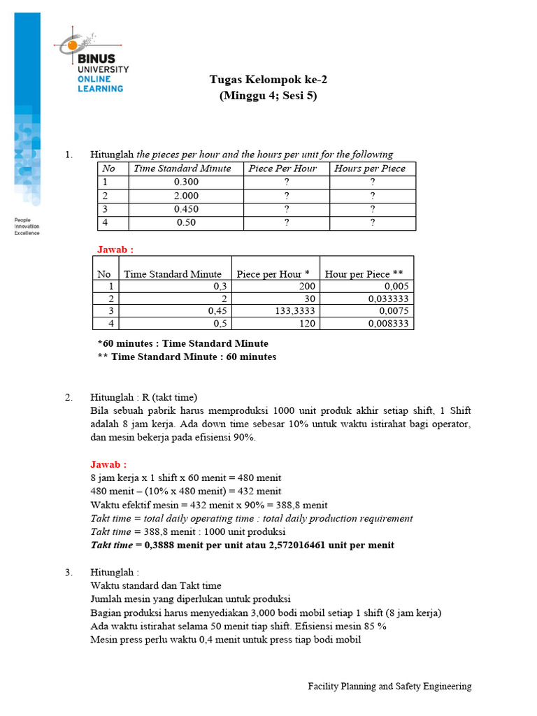 Perhitungan Takt Time dan Mesin Produksi | PDF