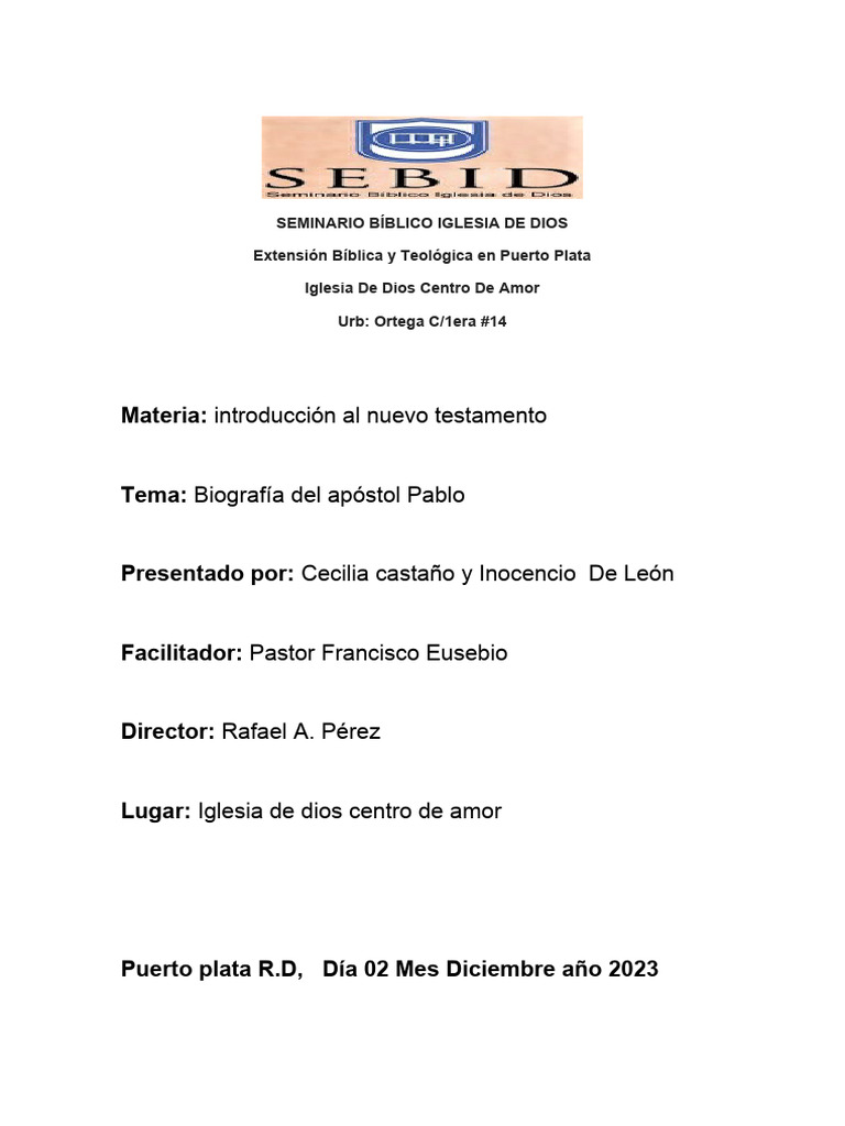 Biografia Del Apostol Pablo Cecilia Castaño Y Inocencio De León Pdf