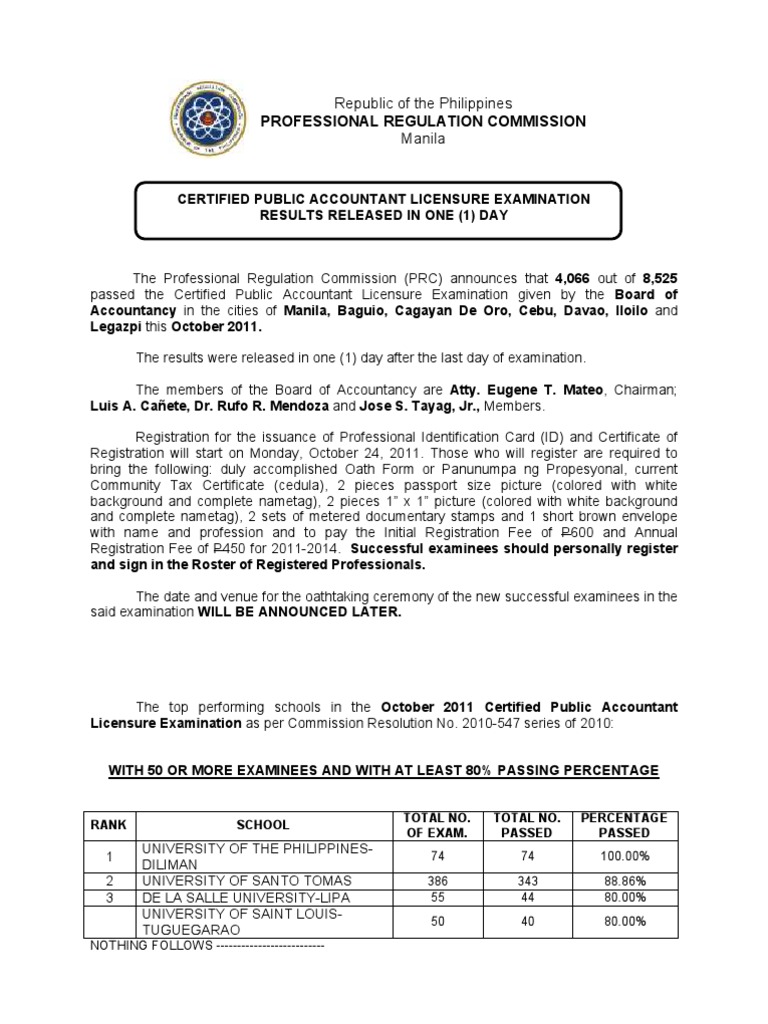 Full Text of The Official Result of October 2011 Certified Public