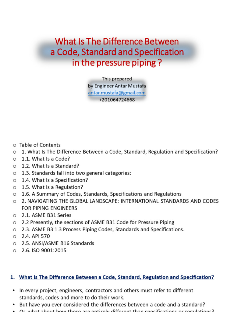 What Is The Difference Between Code, Standard and Specs | PDF | Pipe ...