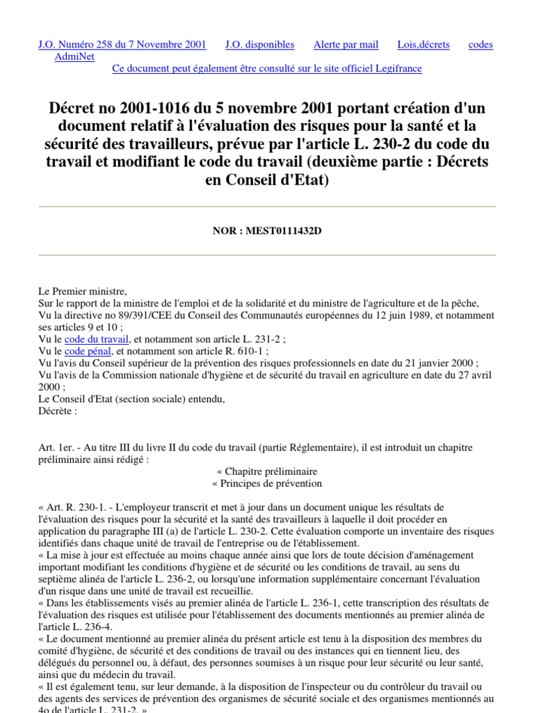 Decret 5 Novembre 2001 Institutions Sociales Sciences Sociales