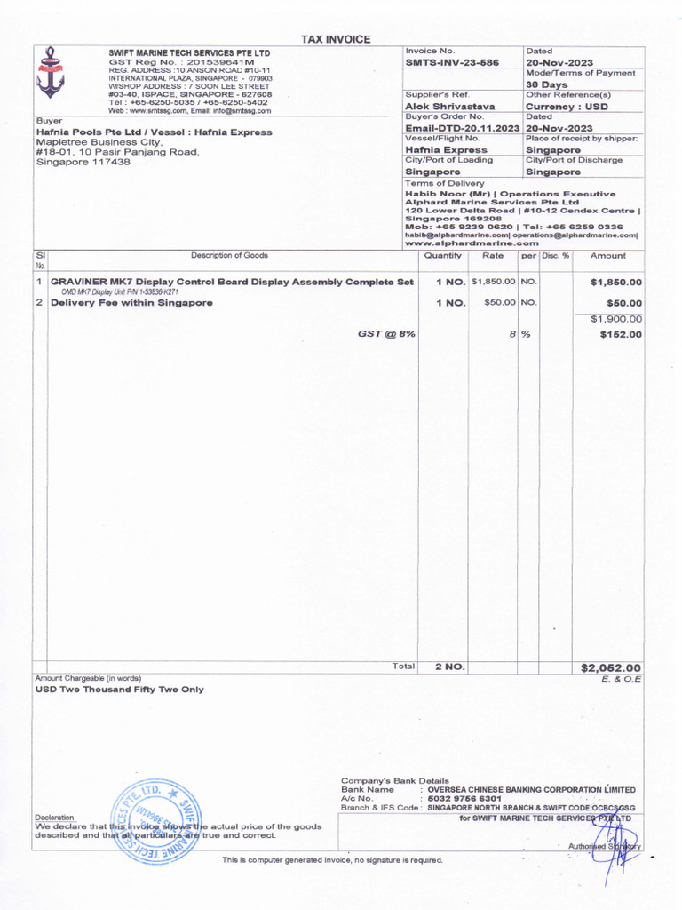 Hafnia Express - INVOICE & DO | PDF