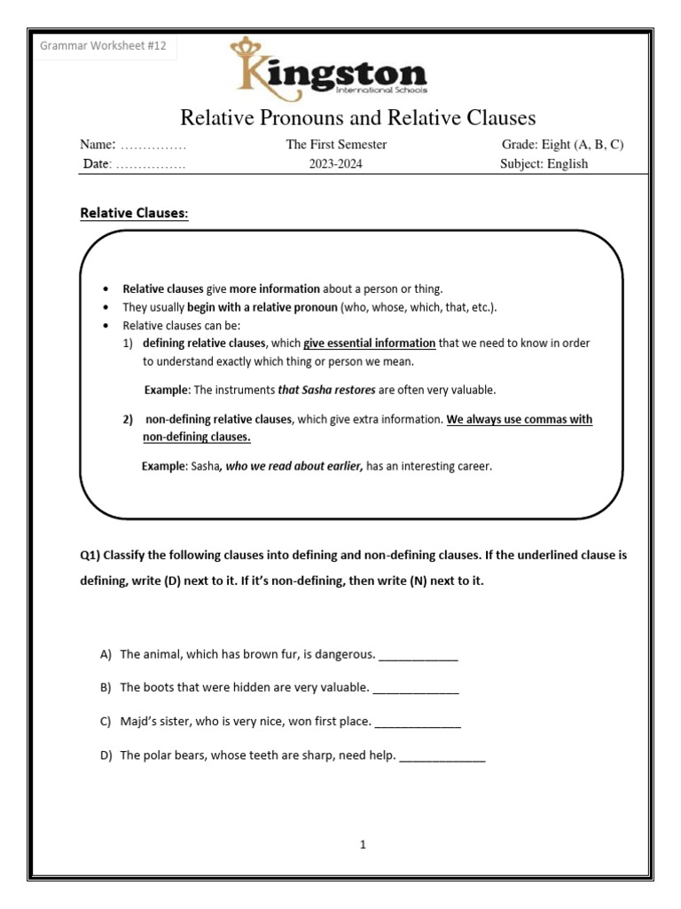 Relative Pronouns | PDF | Clause | Linguistics