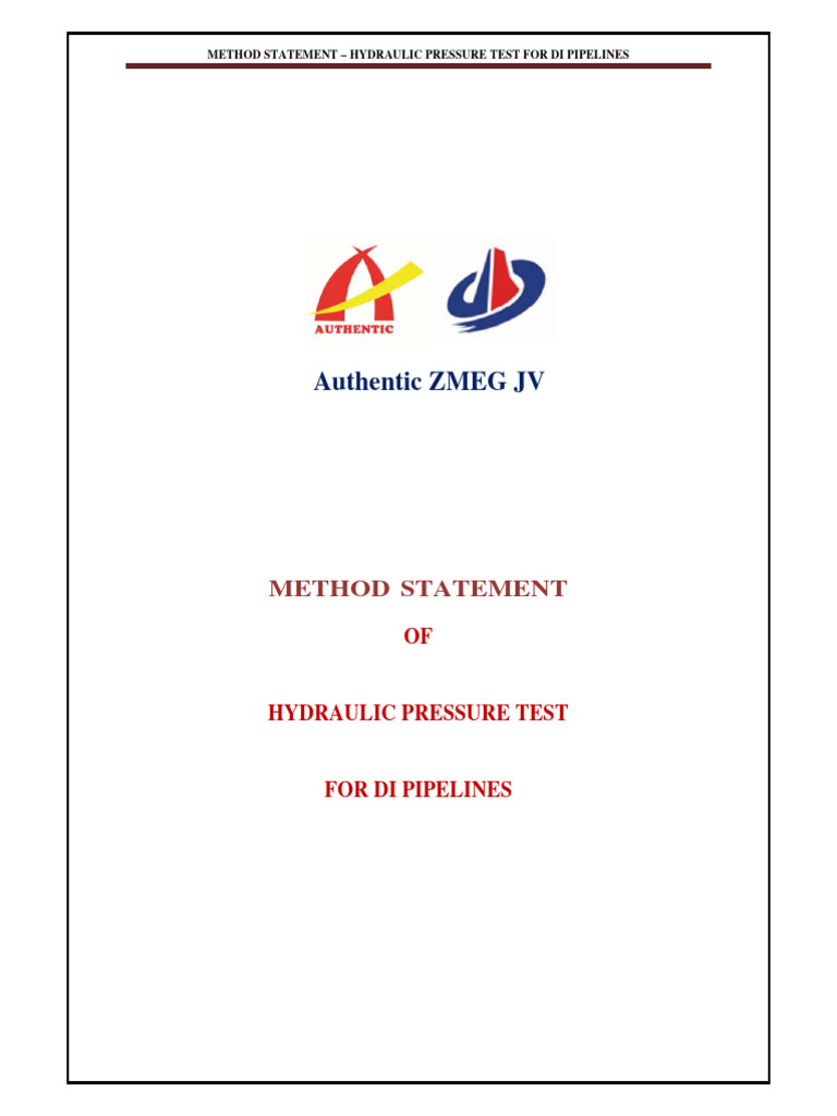 Method of Statement for Hydraulic Pressure Test (DI Pipelines) PDF