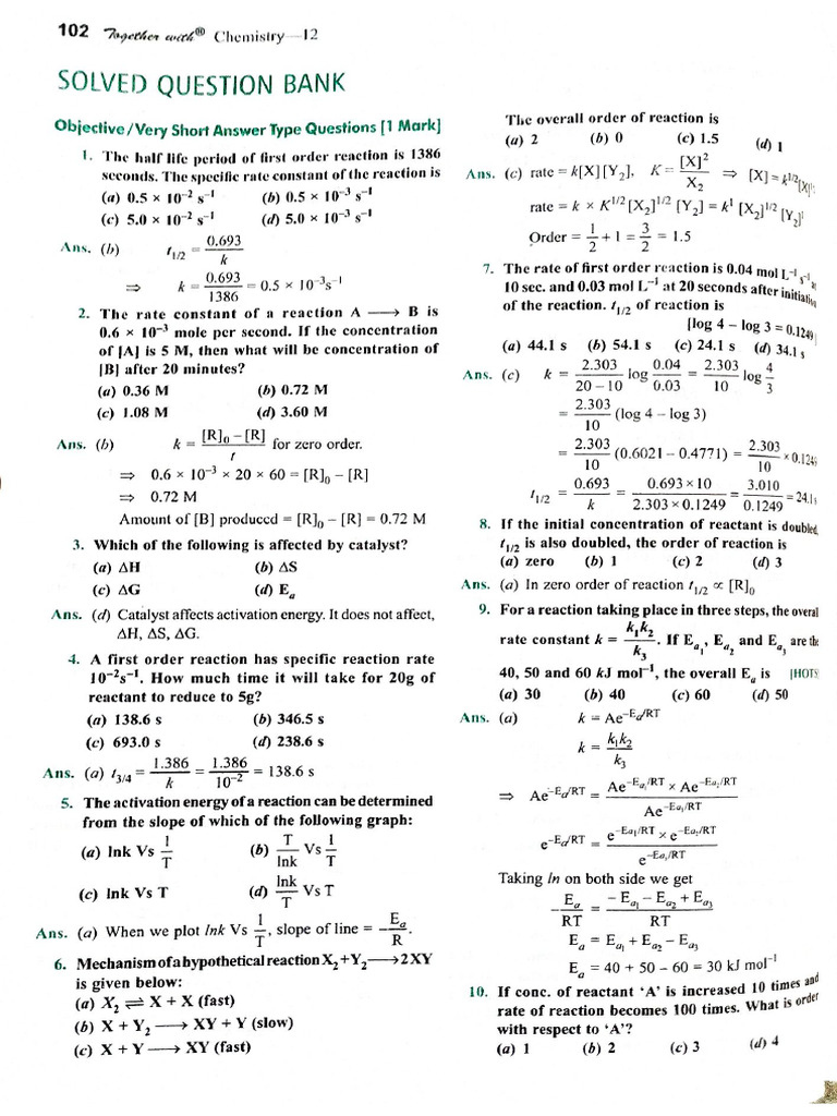 chemical kinetics case study questions with answers
