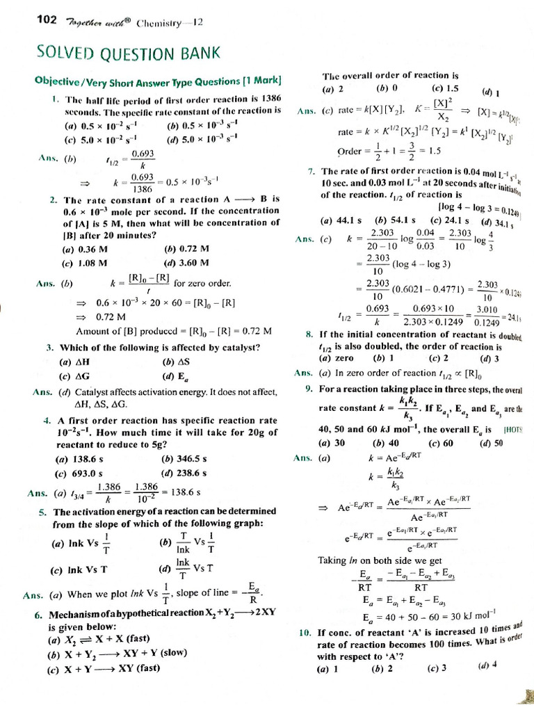 Chapter 14 Chemical Kinetics Worksheet Answers