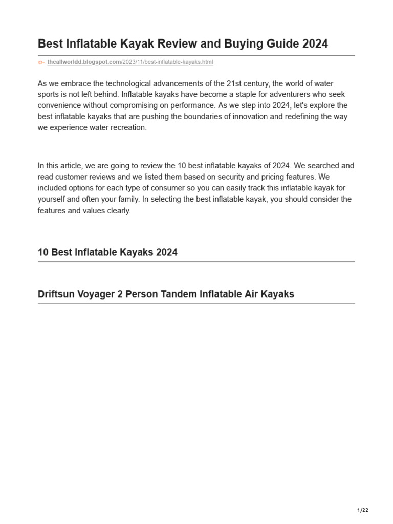Best Inflatable Kayaks 2024 Guide | PDF