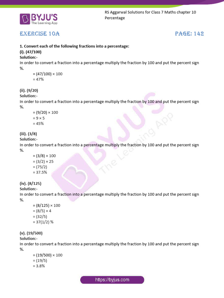 maths class 7 chapter 10 percentage