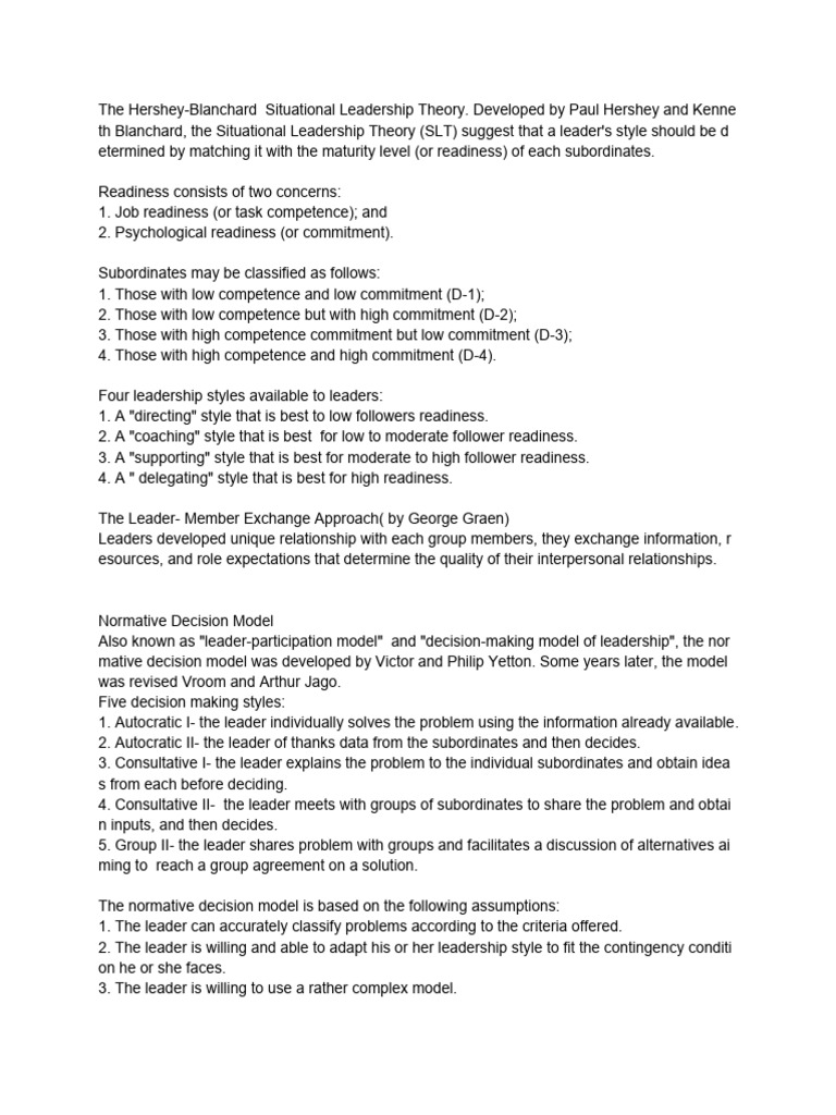 Hershey-Blanchard Leadership Model Explained | PDF | Leadership ...