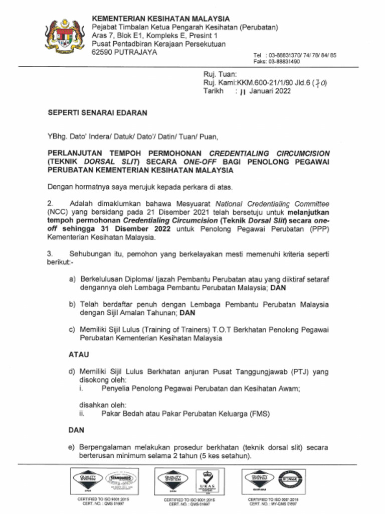 1) Perlanjutan Tempoh Permohonan Circumcision (Teknik Dorsal Slit ...