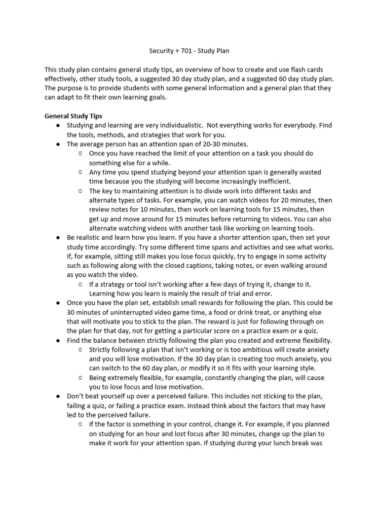 Security++701+Study+Plan+ | PDF