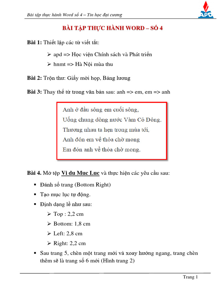 Bai Tap Word Apd - 5 | PDF