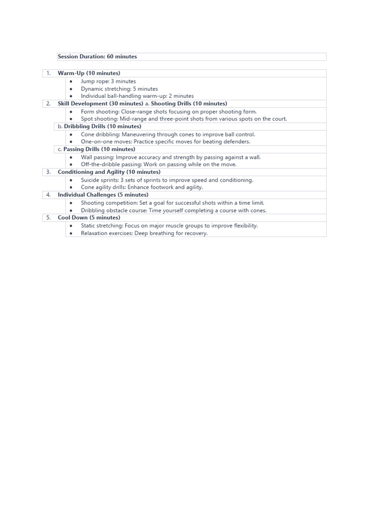 Individual Basketball Session Programm | PDF | History