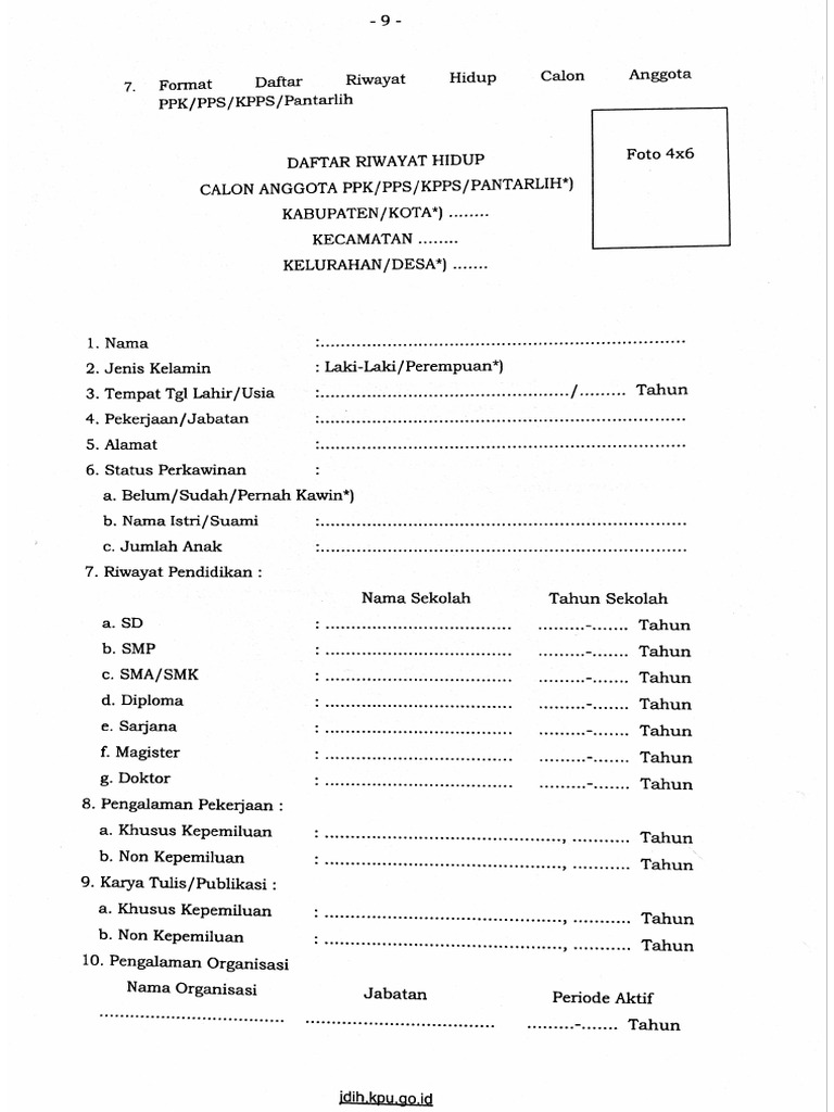 Form Daftar Riwayat Hidup KPPS | PDF