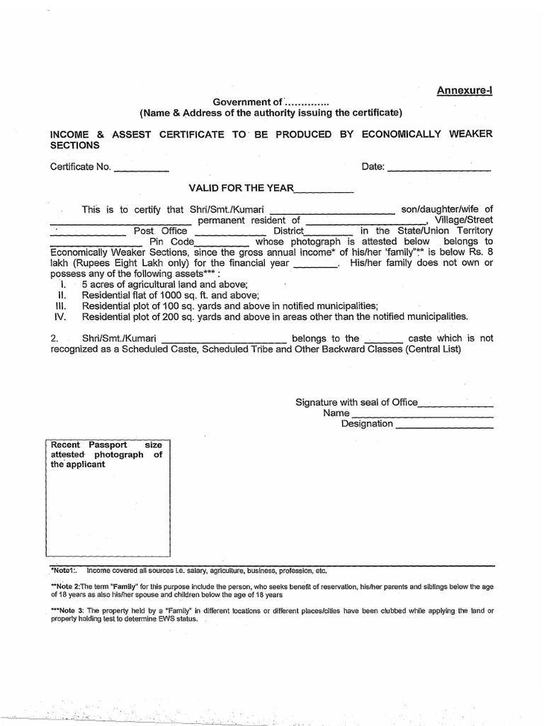 EWS Certificate Format | PDF