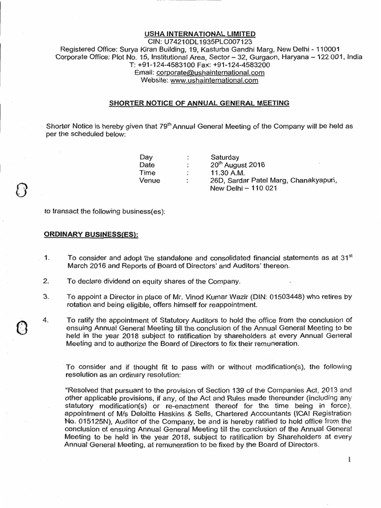 Notice of Agm 2016 | PDF | Proxy Voting | Salary