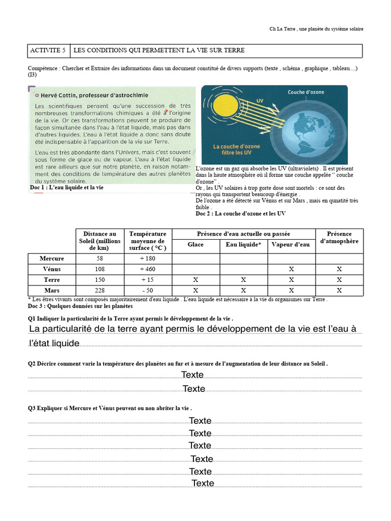 Conditions de vie sur Terre | PDF | Terre | Ultra-violet