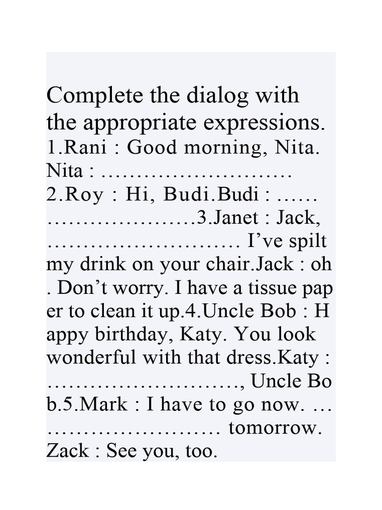 Complete The Dialog With The Appropriate | PDF | Career & Growth ...