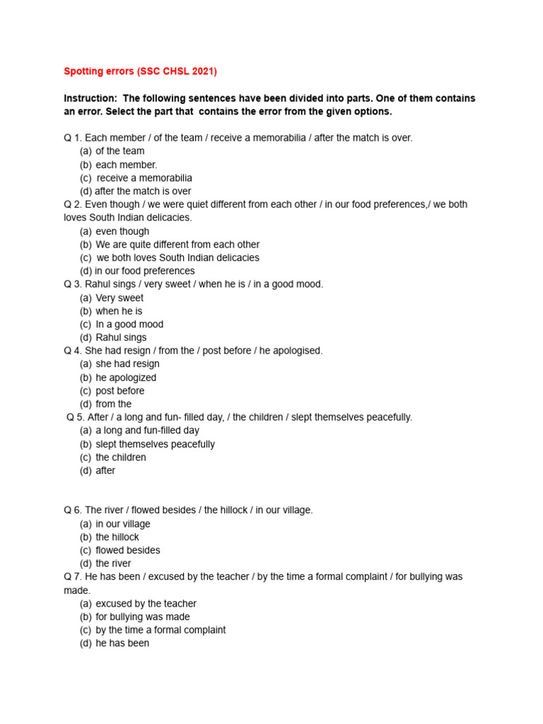 Spotting Errors 1. Qns. Docx PDF