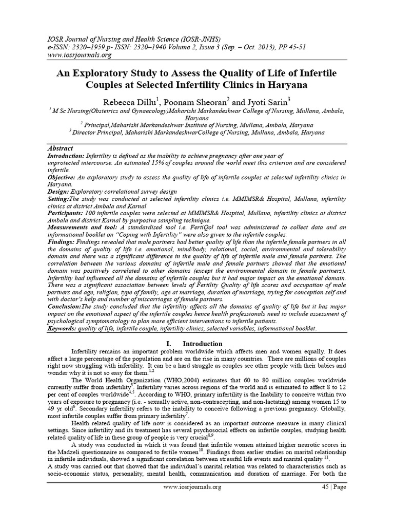 An Exploratory Study To Assess The Quali | PDF | Infertility | Quality ...